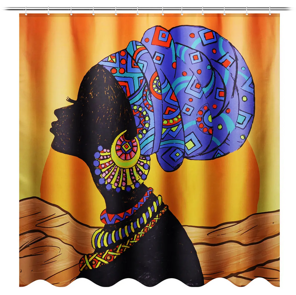 African Baotou Woman Shower Curtain Set with Hooks