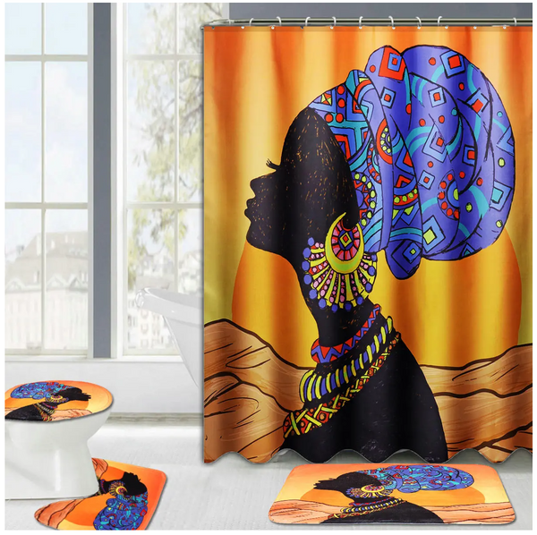 African Baotou Woman Shower Curtain Set with Hooks