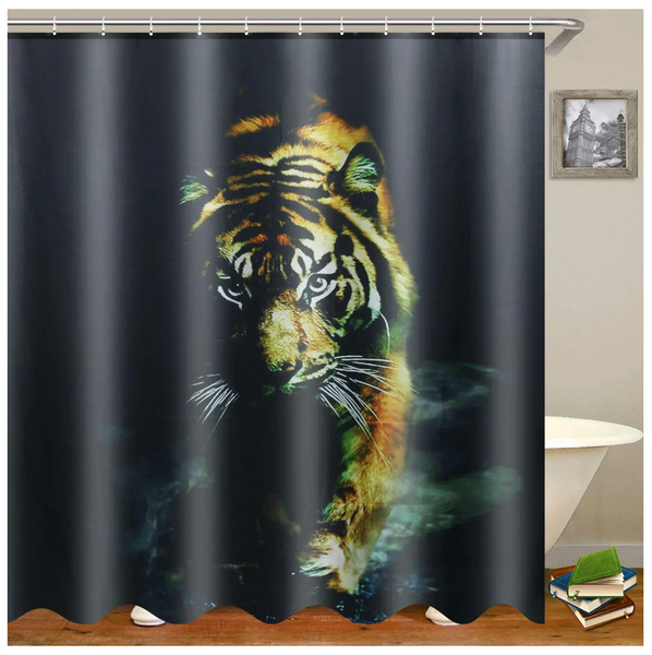 Wildlife Tiger Bathroom Decor Shower Curtain with Hooks