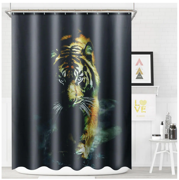 Wildlife Tiger Bathroom Decor Shower Curtain with Hooks