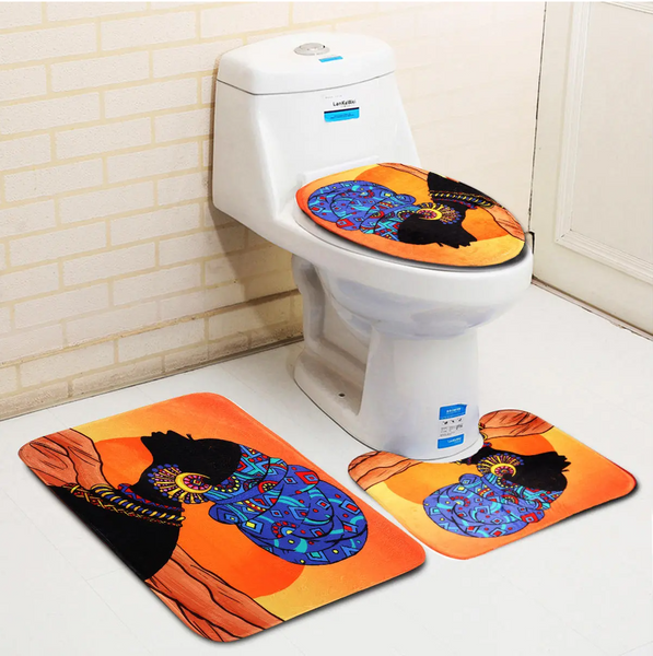 African Baotou Woman Bathroom Toilet and Rug Set