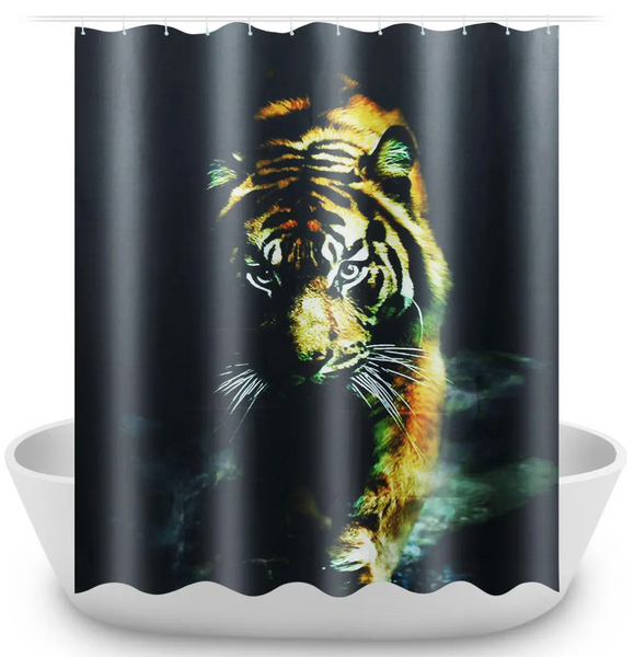 Wildlife Tiger Bathroom Decor Shower Curtain with Hooks