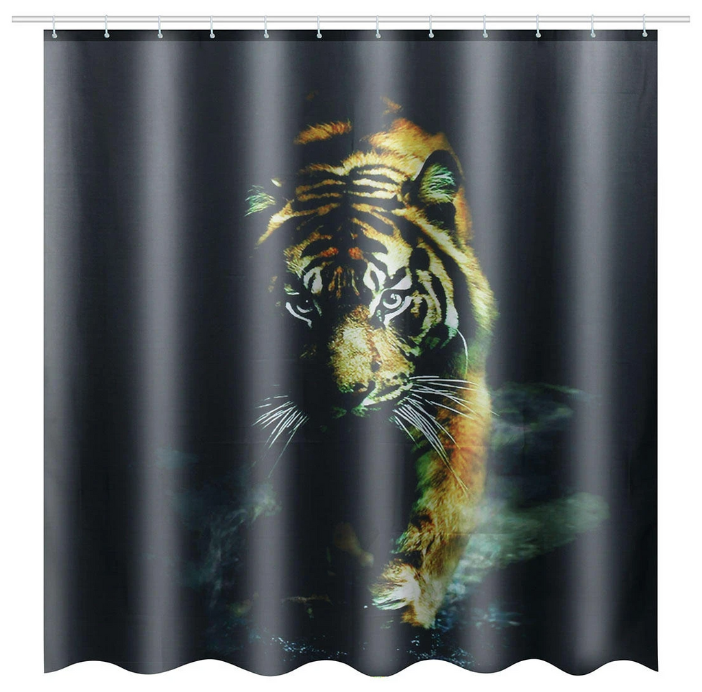 Wildlife Tiger Bathroom Decor Shower Curtain with Hooks